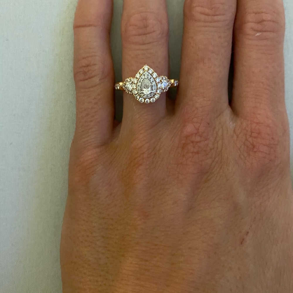 Rose Gold Engagement Ring & Band. Pear shaped sized 4 1/2.